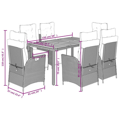 Set da Pranzo da Giardino 7 pz Nero con Cuscini in Polyrattan | homemem39
