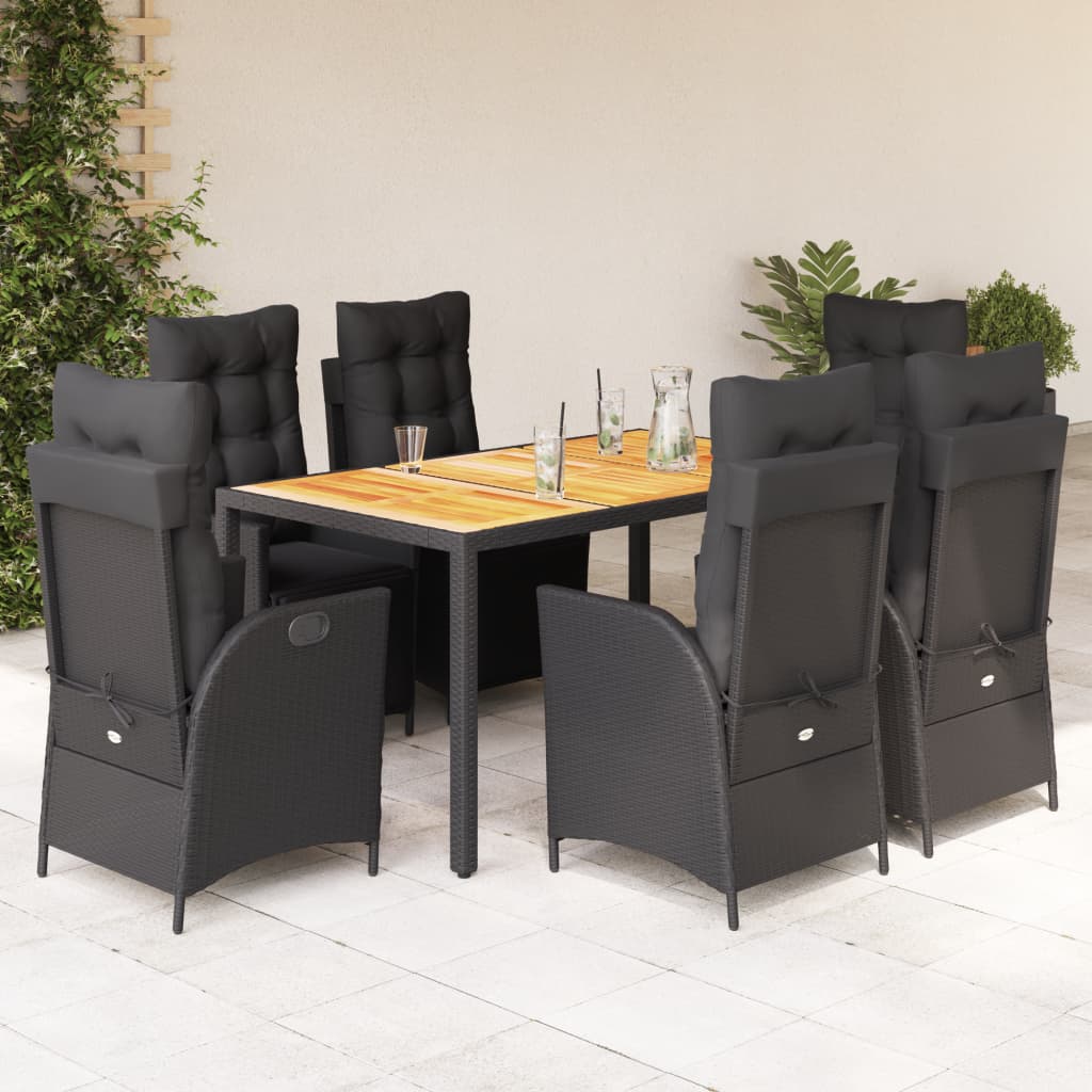 Set da Pranzo da Giardino 7 pz Nero con Cuscini in Polyrattan - homemem39