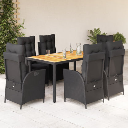 Set da Pranzo da Giardino 7 pz Nero con Cuscini in Polyrattan - homemem39