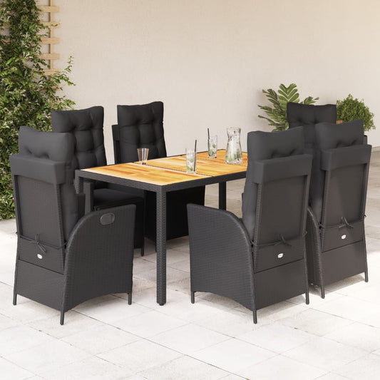 Set da Pranzo da Giardino 7 pz Nero con Cuscini in Polyrattan - homemem39