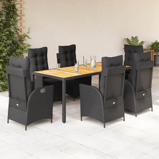 Set da Pranzo da Giardino 7 pz Nero con Cuscini in Polyrattan - homemem39