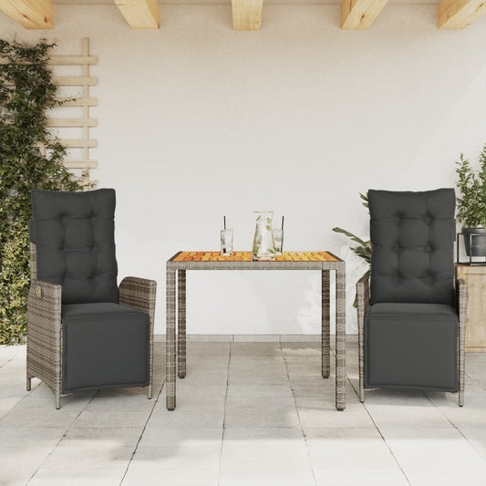 Set da Pranzo da Giardino 3 pz con Cuscini in Polyrattan Grigio - homemem39
