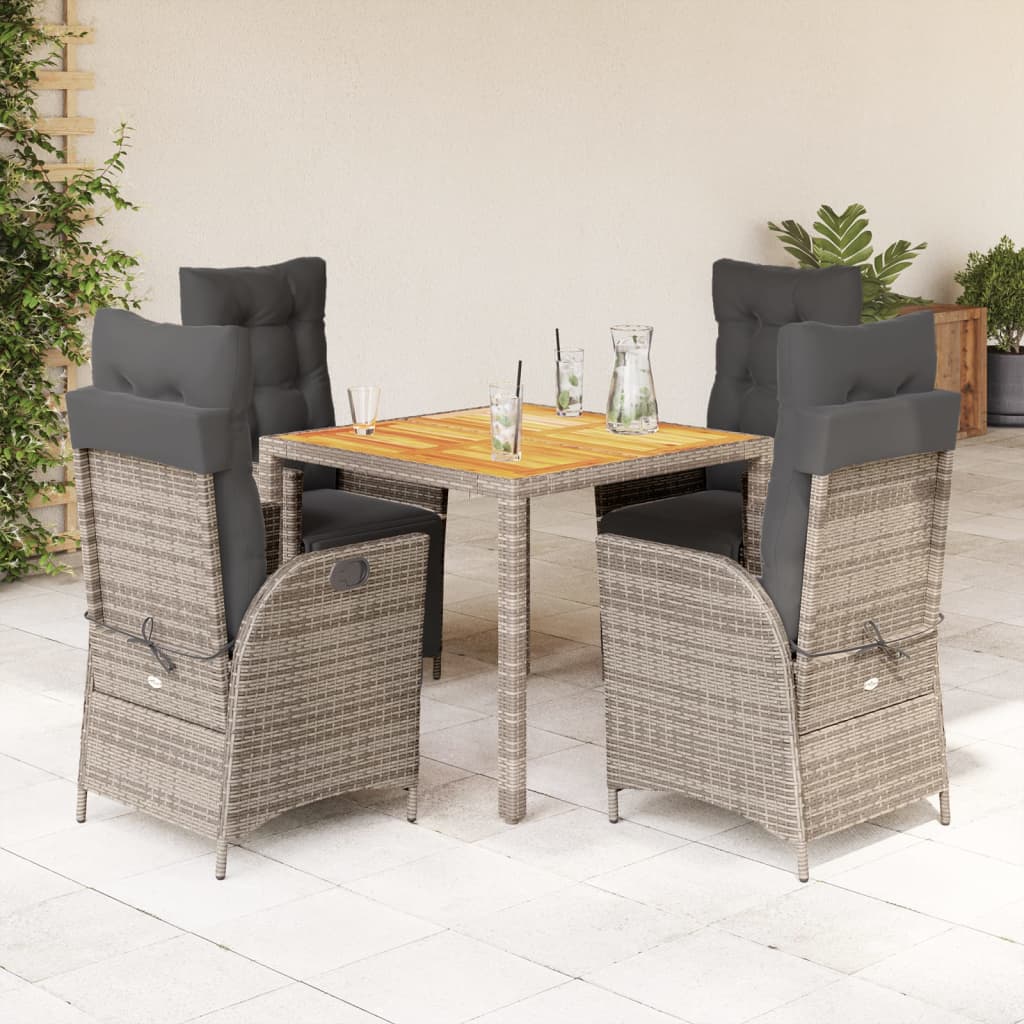Set da Pranzo da Giardino 5 pz con Cuscini in Polyrattan Grigio - homemem39