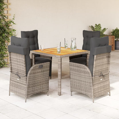 Set da Pranzo da Giardino 5 pz con Cuscini in Polyrattan Grigio - homemem39