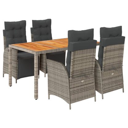 Set da Pranzo da Giardino 5 pz con Cuscini in Polyrattan Grigio | homemem39