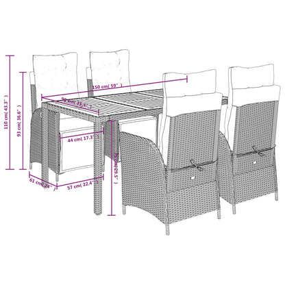 Set da Pranzo da Giardino 5 pz con Cuscini in Polyrattan Grigio | homemem39