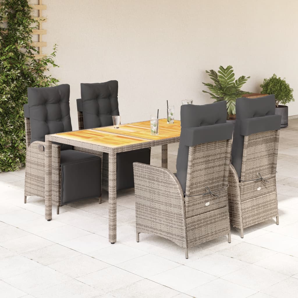 Set da Pranzo da Giardino 5 pz con Cuscini in Polyrattan Grigio | homemem39
