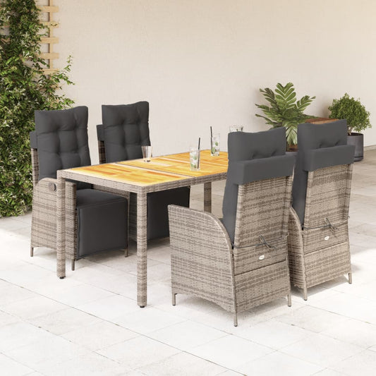 Set da Pranzo da Giardino 5 pz con Cuscini in Polyrattan Grigio - homemem39