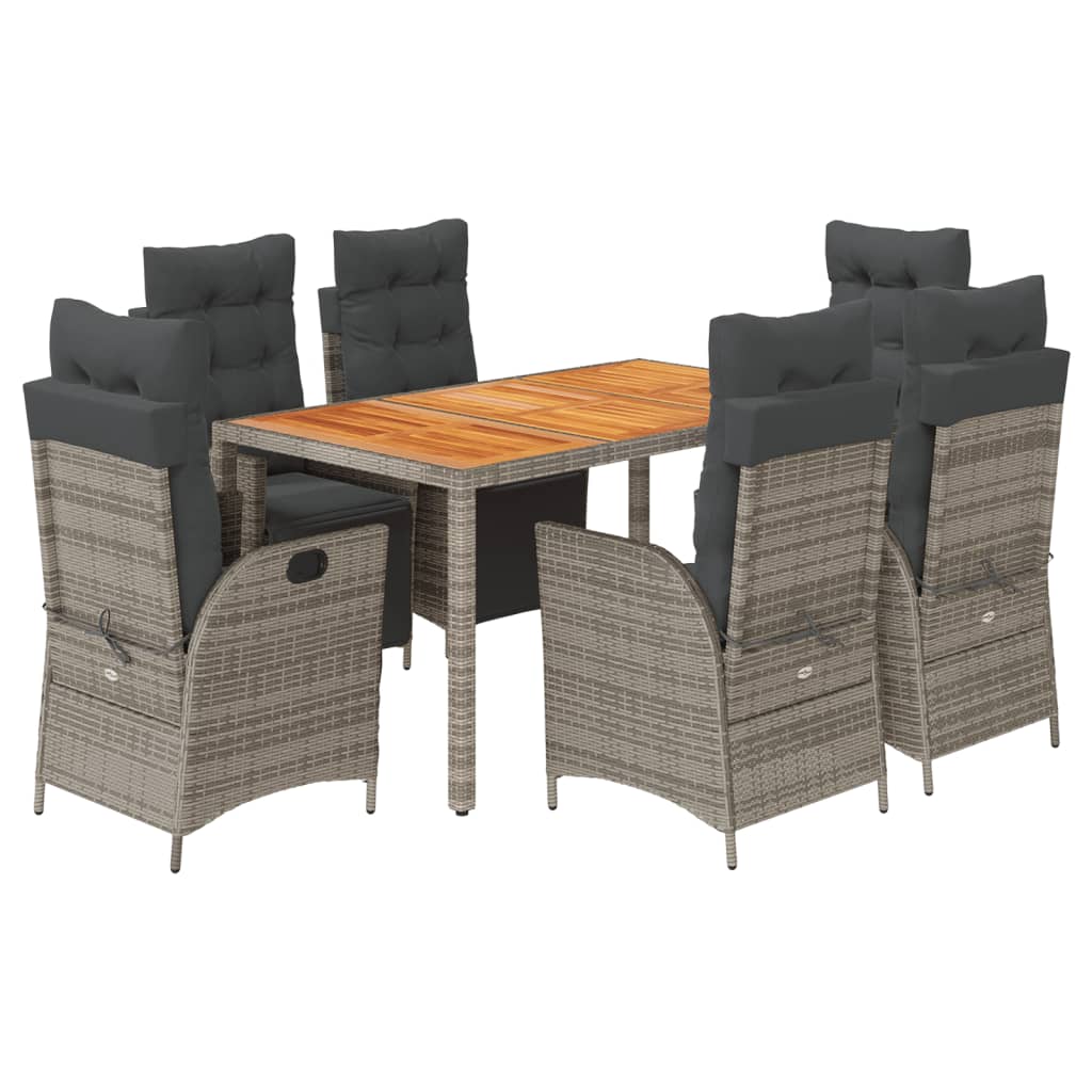 Set da Pranzo da Giardino 7 pz con Cuscini in Polyrattan Grigio | homemem39
