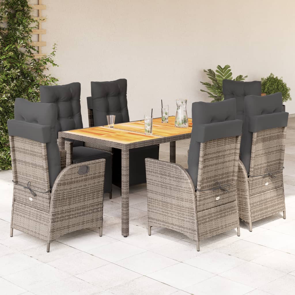 Set da Pranzo da Giardino 7 pz con Cuscini in Polyrattan Grigio | homemem39