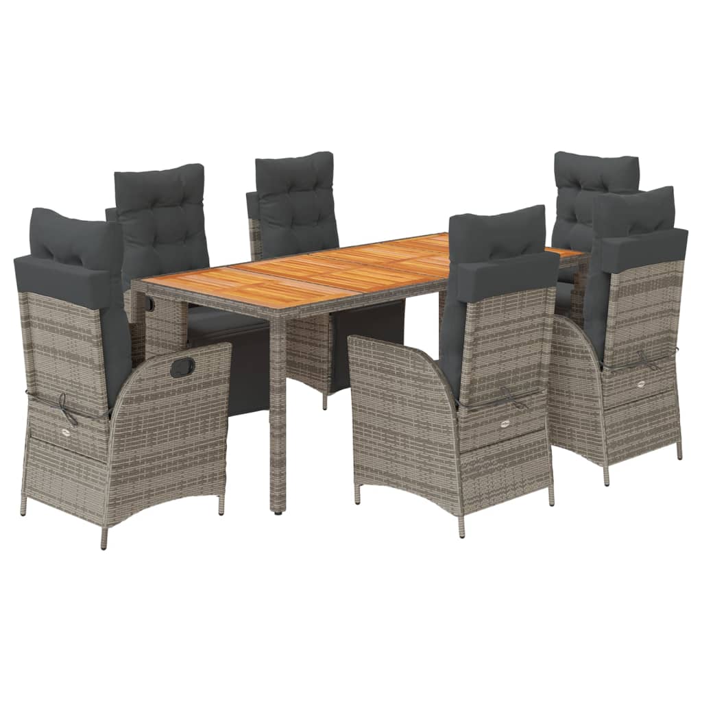 Set da Pranzo da Giardino 7 pz con Cuscini in Polyrattan Grigio | homemem39