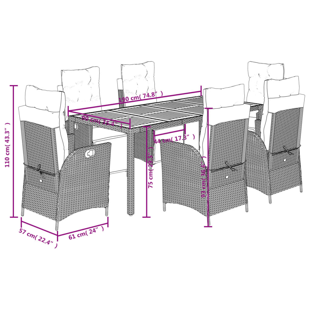 Set da Pranzo da Giardino 7 pz con Cuscini in Polyrattan Grigio | homemem39