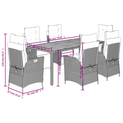 Set da Pranzo da Giardino 7 pz con Cuscini in Polyrattan Grigio | homemem39