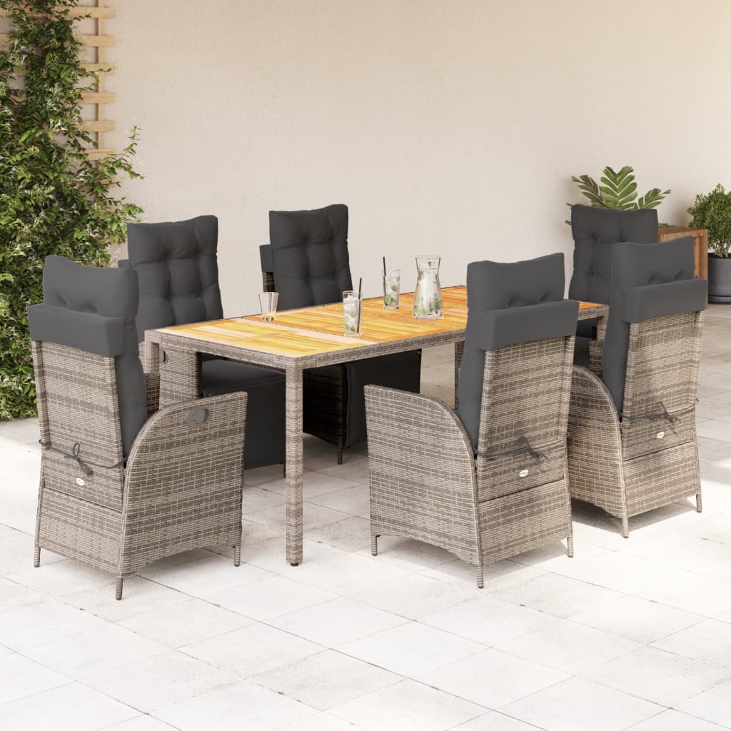 Set da Pranzo da Giardino 7 pz con Cuscini in Polyrattan Grigio | homemem39