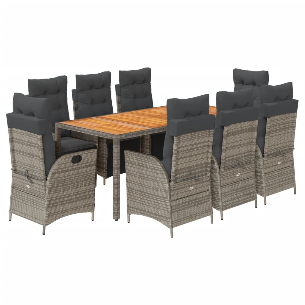 Set da Pranzo da Giardino 9 pz con Cuscini in Polyrattan Grigio | homemem39
