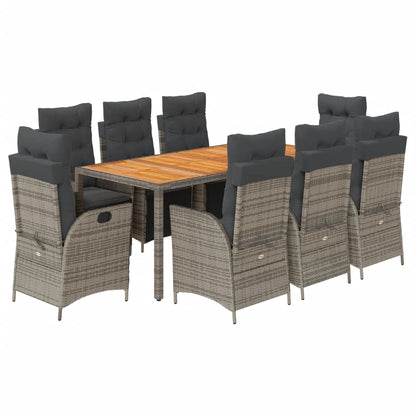 Set da Pranzo da Giardino 9 pz con Cuscini in Polyrattan Grigio | homemem39