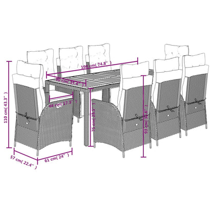 Set da Pranzo da Giardino 9 pz con Cuscini in Polyrattan Grigio | homemem39