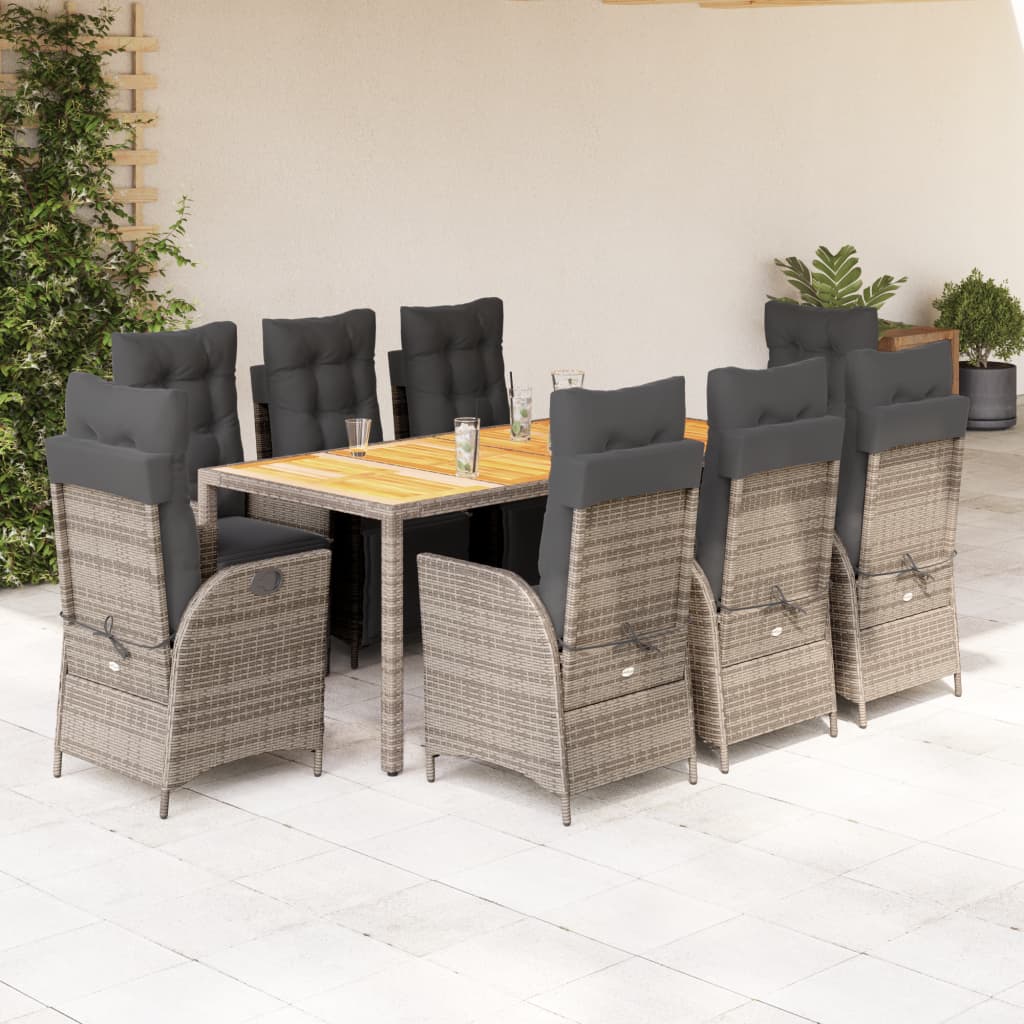Set da Pranzo da Giardino 9 pz con Cuscini in Polyrattan Grigio | homemem39