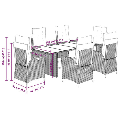 Set da Pranzo da Giardino 7 pz Nero con Cuscini in Polyrattan | homemem39