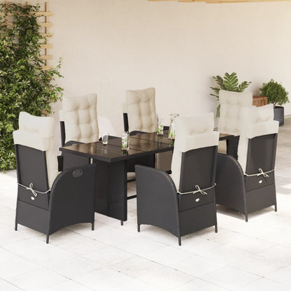 Set da Pranzo da Giardino 7 pz Nero con Cuscini in Polyrattan - homemem39