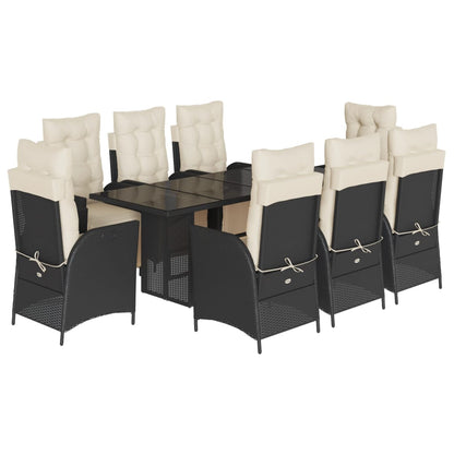 Set da Pranzo da Giardino 9 pz con Cuscini Nero in Polyrattan | homemem39