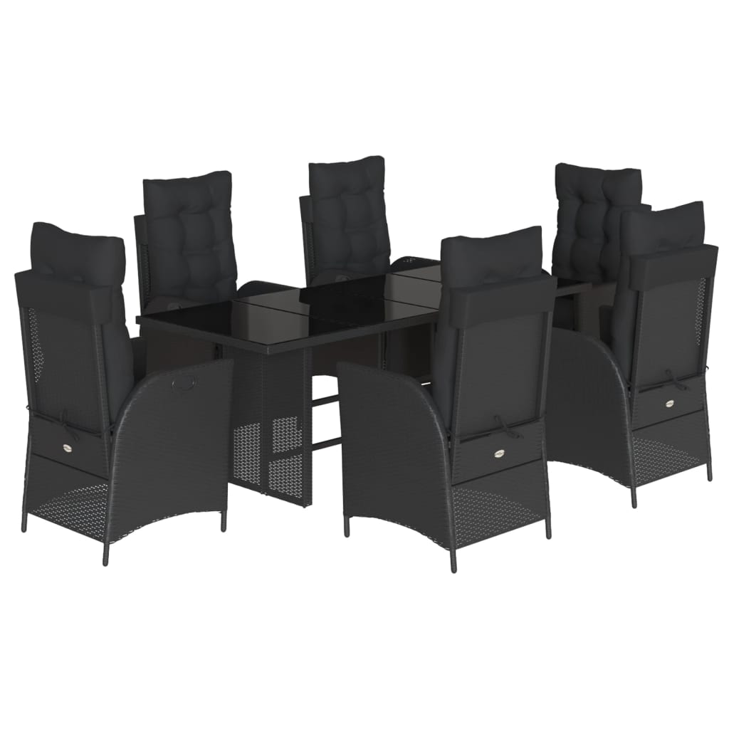 Set da Pranzo da Giardino 7 pz Nero con Cuscini in Polyrattan - homemem39