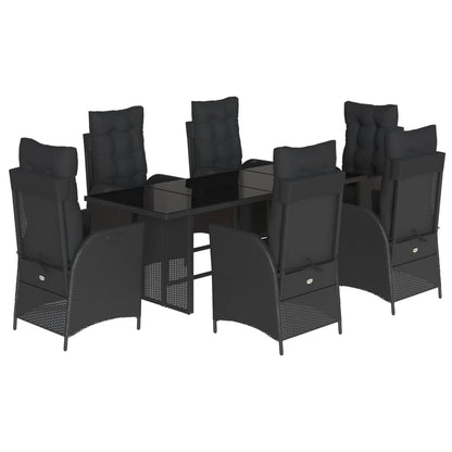 Set da Pranzo da Giardino 7 pz Nero con Cuscini in Polyrattan - homemem39