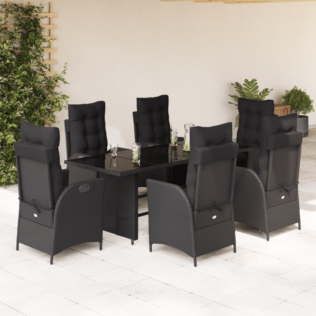 Set da Pranzo da Giardino 7 pz Nero con Cuscini in Polyrattan | homemem39