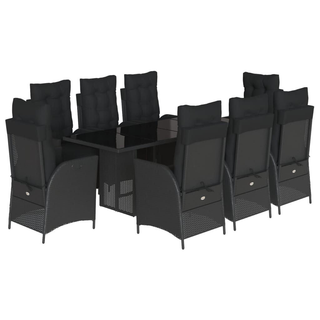 Set da Pranzo da Giardino 9 pz con Cuscini Nero in Polyrattan | homemem39