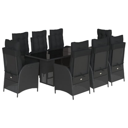 Set da Pranzo da Giardino 9 pz con Cuscini Nero in Polyrattan | homemem39