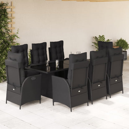 Set da Pranzo da Giardino 9 pz con Cuscini Nero in Polyrattan | homemem39