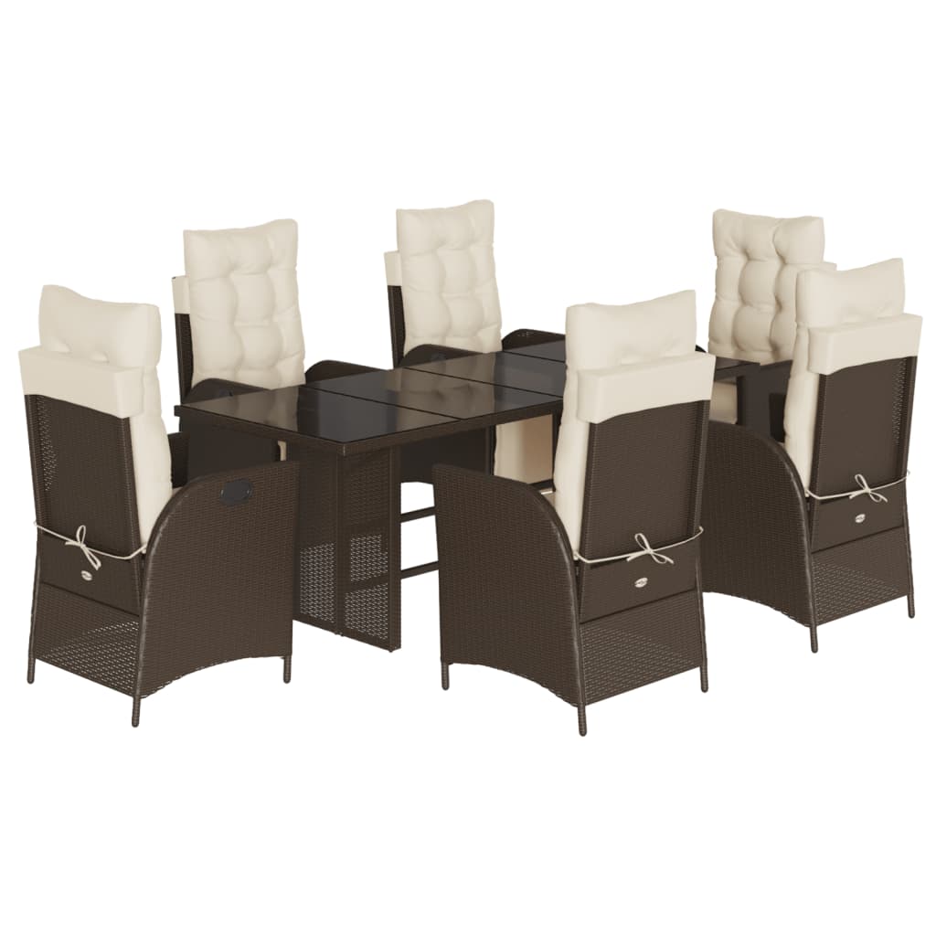 Set da Pranzo da Giardino 7pz con Cuscini in Polyrattan Marrone | homemem39