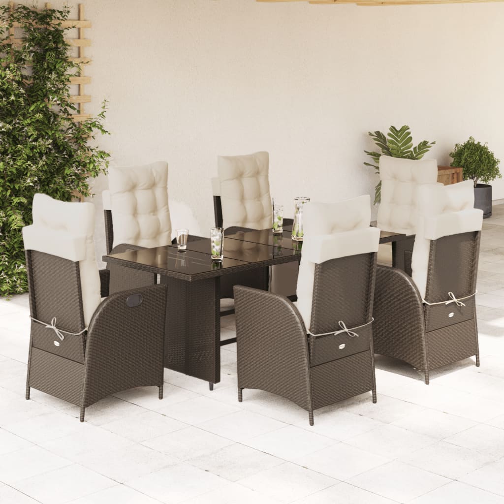 Set da Pranzo da Giardino 7pz con Cuscini in Polyrattan Marrone | homemem39