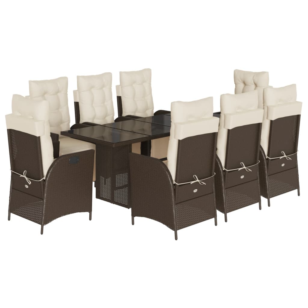 Set da Pranzo da Giardino 9pz con Cuscini Marrone in Polyrattan - homemem39