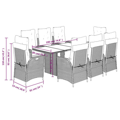 Set da Pranzo da Giardino 9pz con Cuscini Marrone in Polyrattan | homemem39