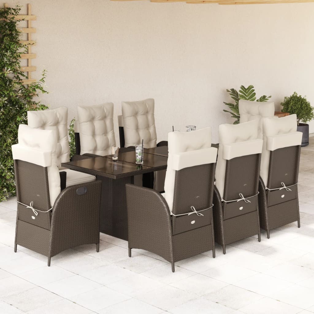 Set da Pranzo da Giardino 9pz con Cuscini Marrone in Polyrattan | homemem39