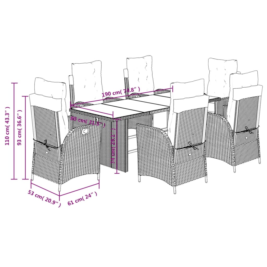 Set da Pranzo da Giardino 7 pz con Cuscini in Polyrattan Grigio | homemem39