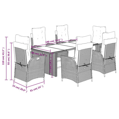 Set da Pranzo da Giardino 7 pz con Cuscini in Polyrattan Grigio | homemem39