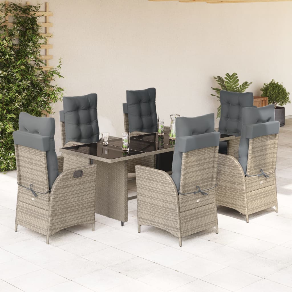 Set da Pranzo da Giardino 7 pz con Cuscini in Polyrattan Grigio | homemem39