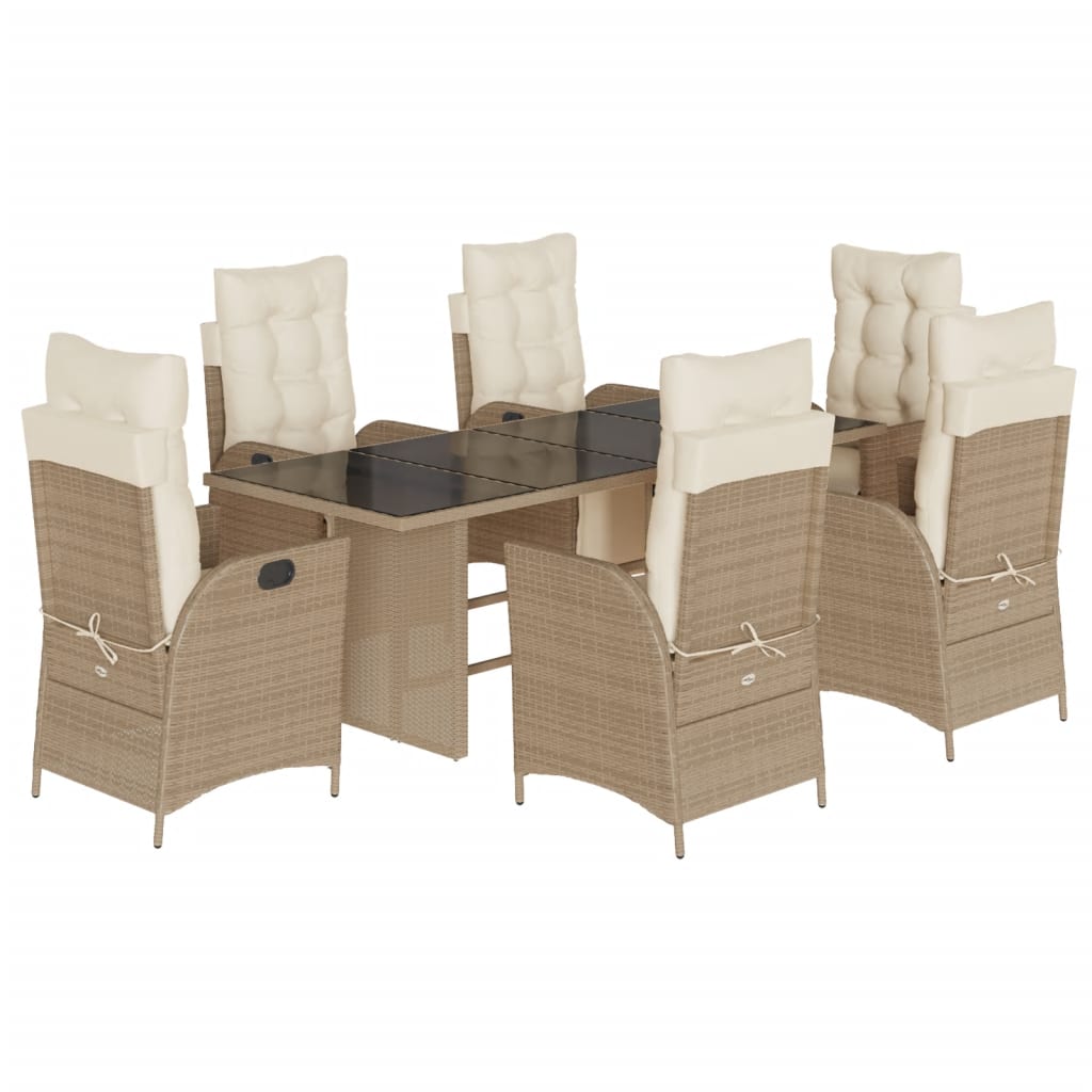 Set da Pranzo da Giardino 7 pz con Cuscini Beige in Polyrattan | homemem39