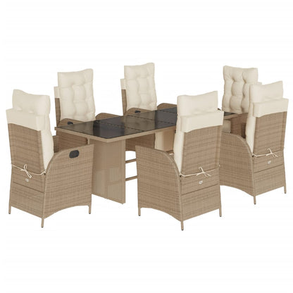 Set da Pranzo da Giardino 7 pz con Cuscini Beige in Polyrattan | homemem39