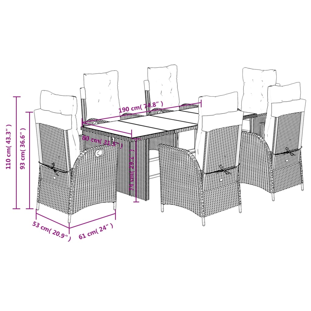 Set da Pranzo da Giardino 7 pz con Cuscini Beige in Polyrattan | homemem39