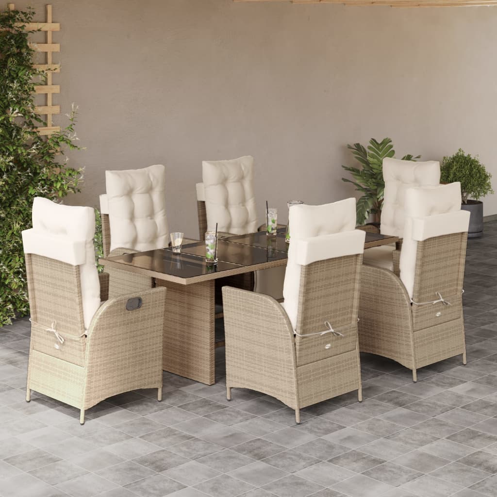 Set da Pranzo da Giardino 7 pz con Cuscini Beige in Polyrattan | homemem39