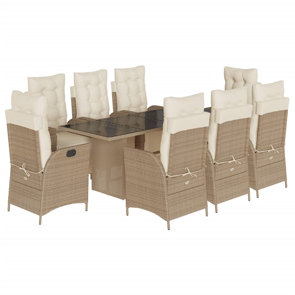 Set da Pranzo da Giardino 9 pz con Cuscini Beige in Polyrattan | homemem39