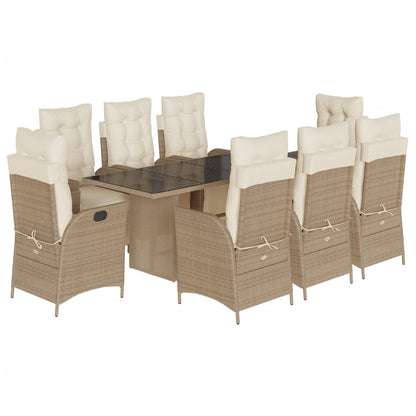 Set da Pranzo da Giardino 9 pz con Cuscini Beige in Polyrattan | homemem39