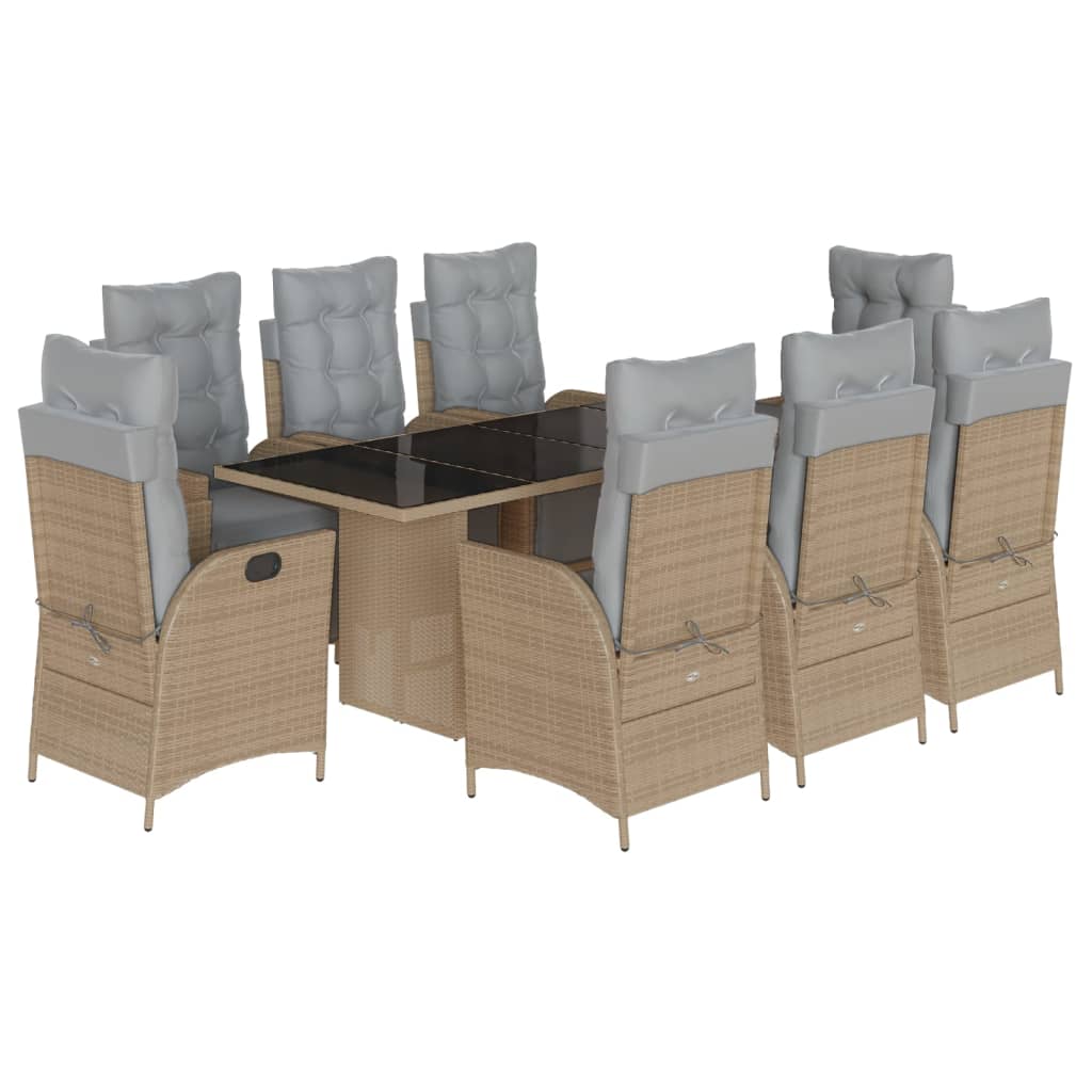 Set Pranzo da Giardino 9 pz con Cuscini Beige Misto Polyrattan | homemem39