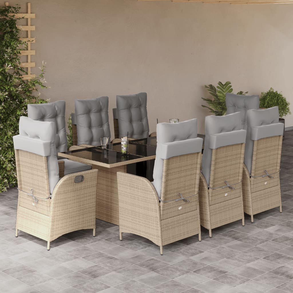 Set Pranzo da Giardino 9 pz con Cuscini Beige Misto Polyrattan | homemem39