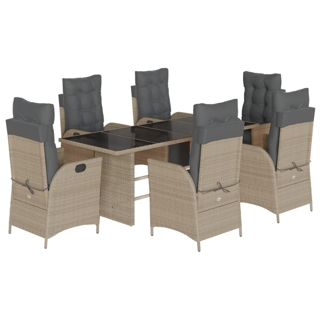 Set da Pranzo da Giardino 7 pz Cuscini Polyrattan Grigio Chiaro | homemem39