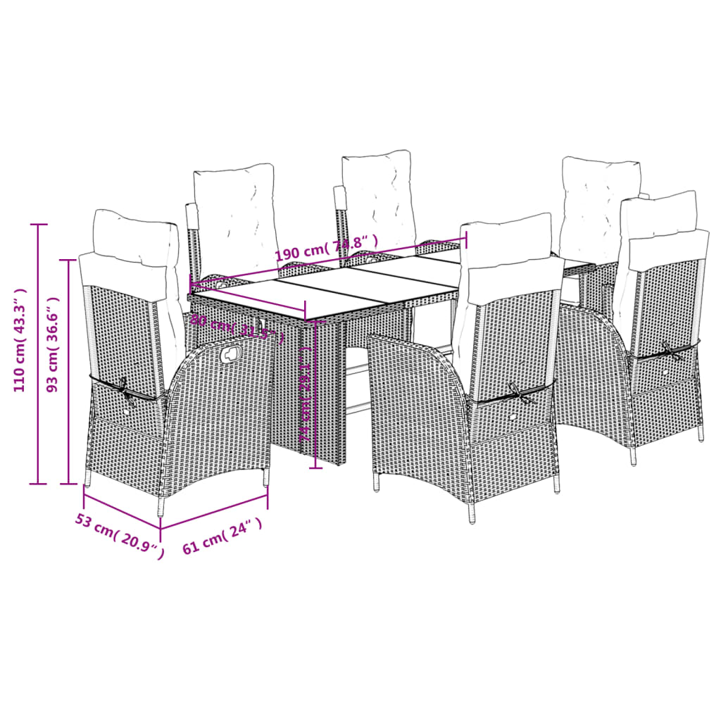 Set da Pranzo da Giardino 7 pz Cuscini Polyrattan Grigio Chiaro | homemem39