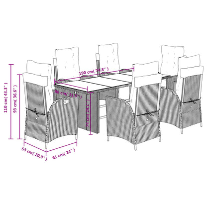 Set da Pranzo da Giardino 7 pz Cuscini Polyrattan Grigio Chiaro | homemem39